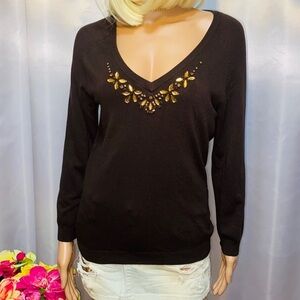 Rhinestone v neck sweater
